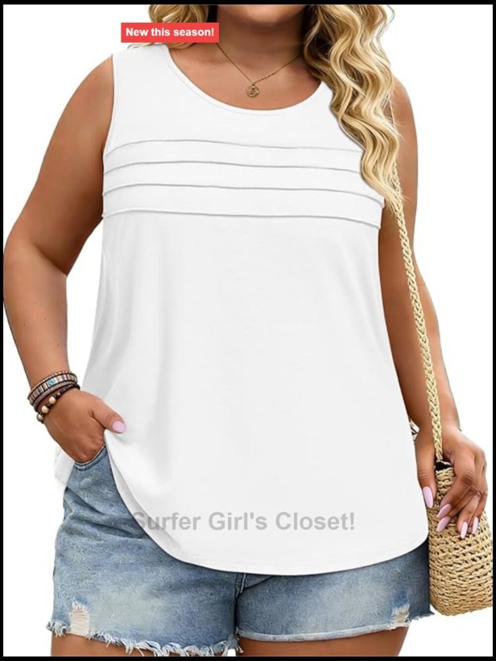 Plus Size Tank Top Loose Fit Pleated Crewneck Sleeveless Blouse Summer
